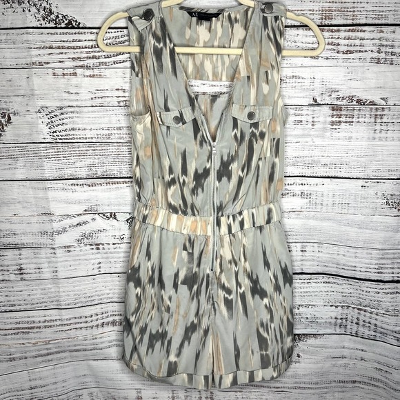 Armani Exchange Brish Stroke Print Satin Zip Front Romper 2 - Picture 1 of 3